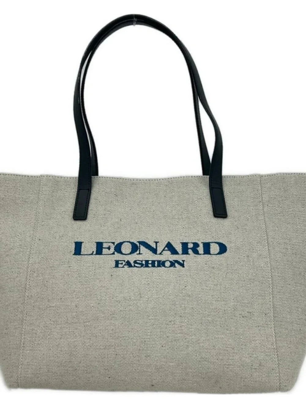 LEONARD Light Brown Navy Canvas Leather Tote Bag
